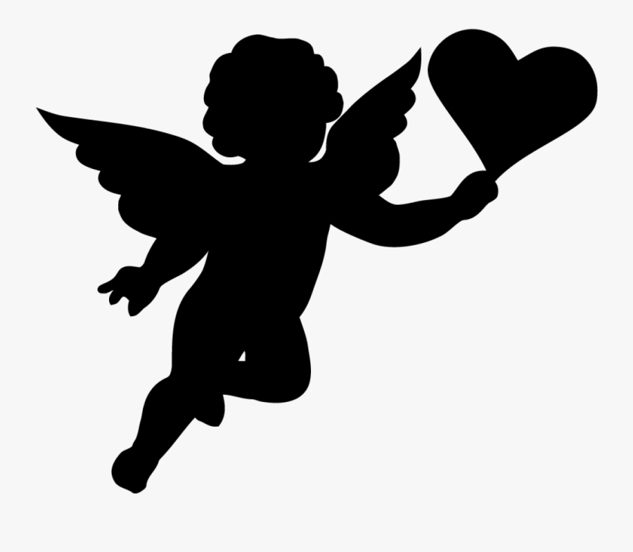 Transparent Cupid Clipart Black And White - Black And White Silhouette Angel Clipart, Transparent Clipart