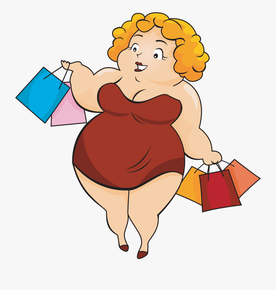Fat Woman Shopping Cartoon, Transparent Clipart
