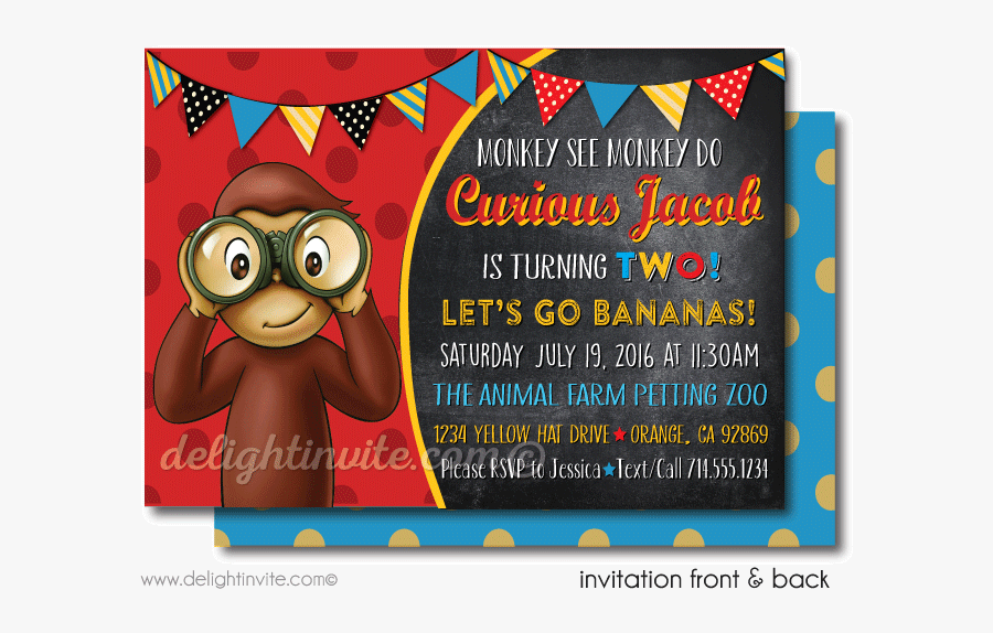 Curious George Printable Invitation, Transparent Clipart