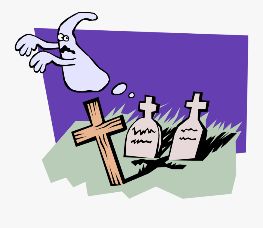 Vector Illustration Of Graveyard With Cross And Tombstones - Let The Past Dead Bury Its Dead, Transparent Clipart