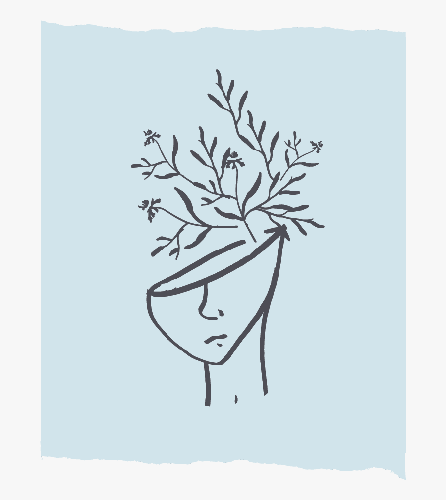 Flowers Growing From Head Drawing, Transparent Clipart