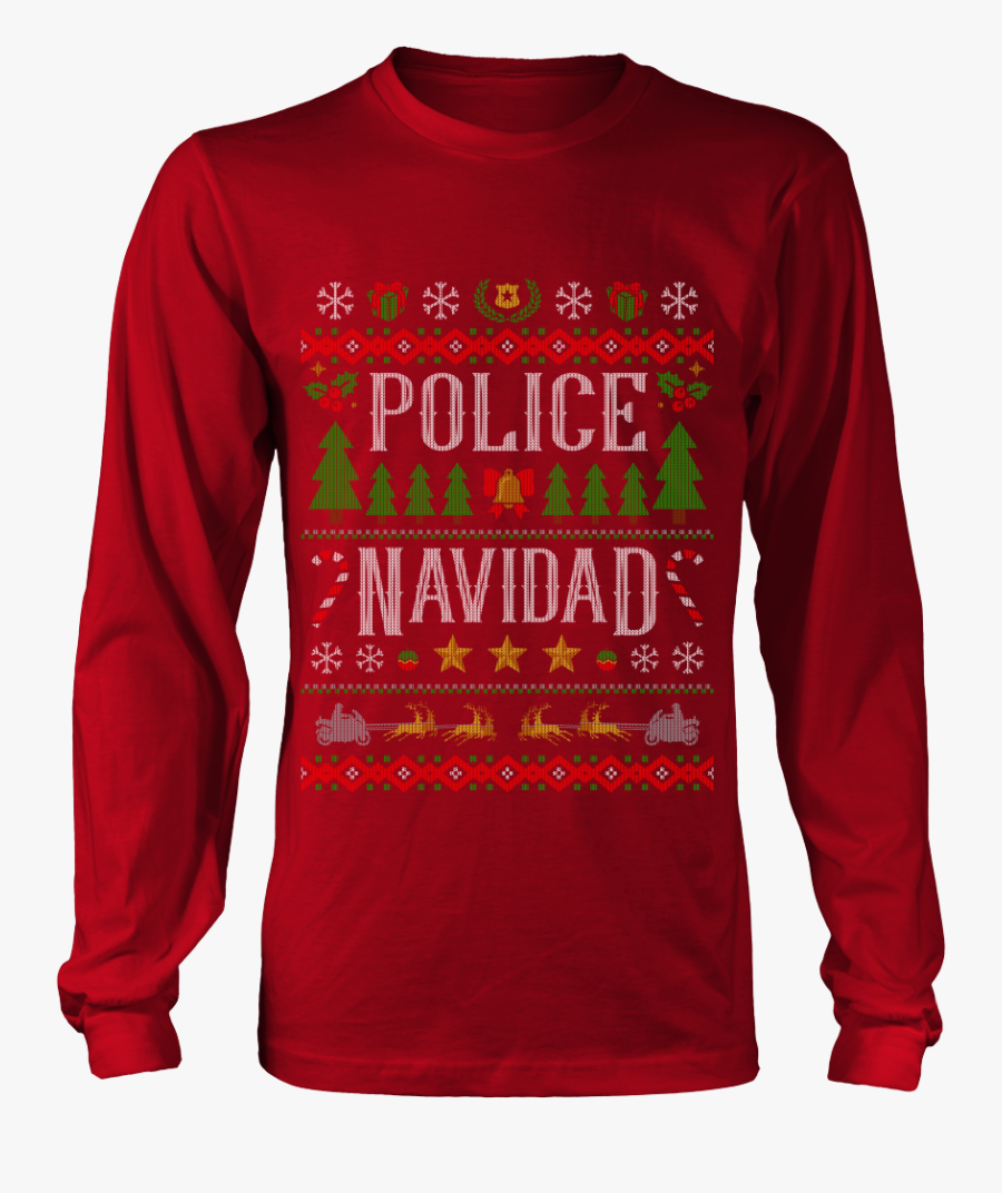 Police Navidad Ugly Christmas Shirts And Sweaters - Long-sleeved T-shirt, Transparent Clipart