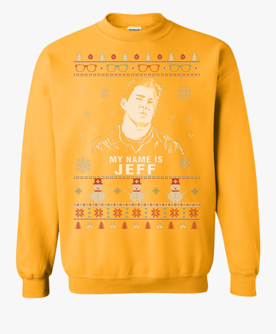 Jump Street Ugly Christmas Sweater My Name Is Jeff - Gold Crewneck, Transparent Clipart