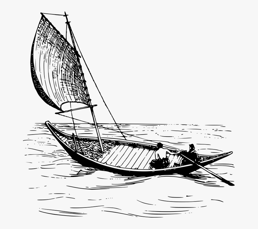Boat With Man & Sail Clipart, Transparent Clipart
