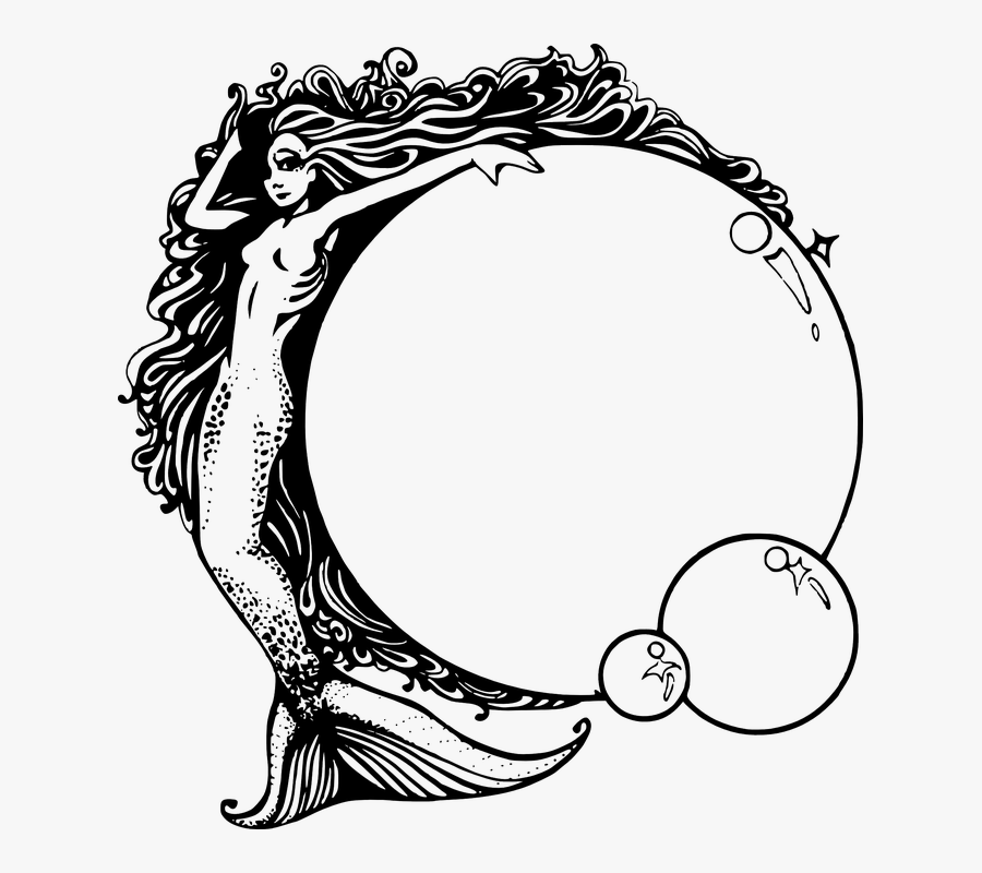 Transparent Ocean Water Clipart Black And White - Black And White Mermaid, Transparent Clipart