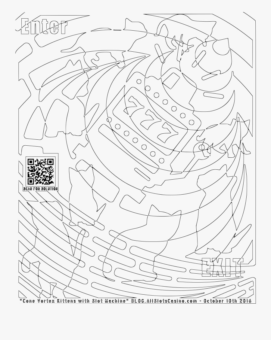 Cone Vortex Kittens Playing Slots Coloring For Adults - Line Art, Transparent Clipart