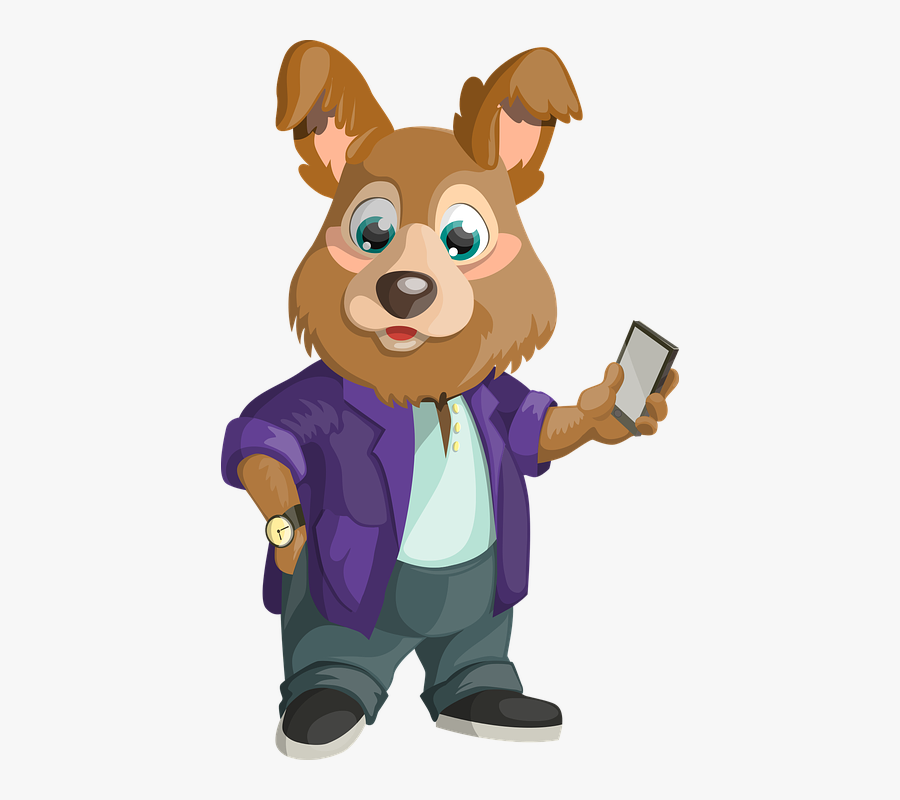 Dog, Smartphone, Holding, Watch, Dressed, Casual - Cartoon Animals Holding Phone, Transparent Clipart