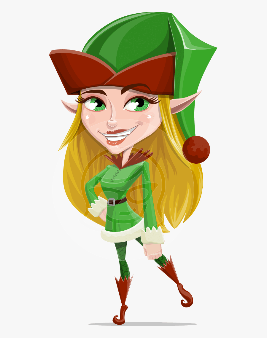 A Female Elf Vector Cartoon Dressed In A Christmas - Christmas Cartoon Female Elf, Transparent Clipart