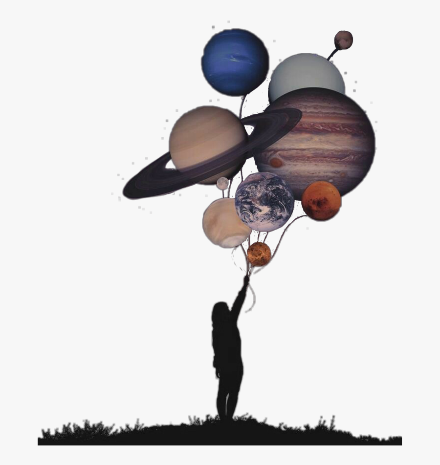 Balloon Silhouette Png - - Girl With Planet Balloons, Transparent Clipart