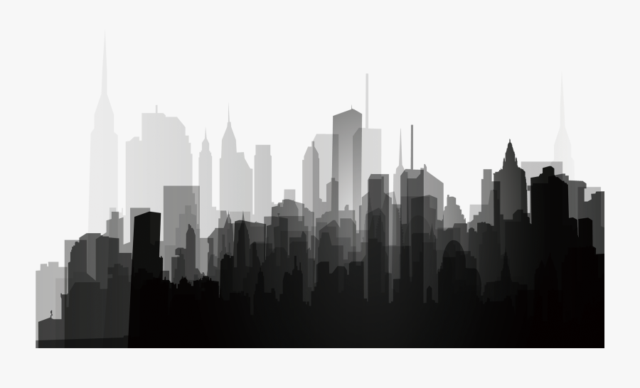 And City Silhouette Splash Black White Clipart - Transparent City Building Silhouette, Transparent Clipart