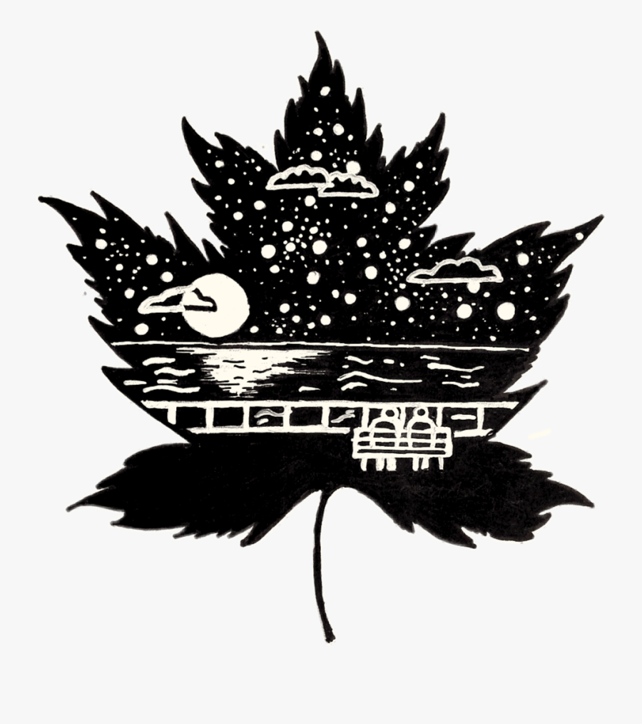 #drawing #scenery #blackandwhite #maple #leaf - Illustration, Transparent Clipart