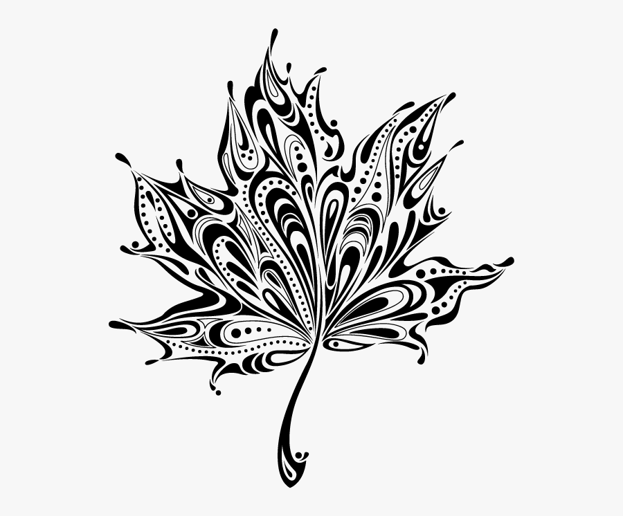 Black And White Maple Leaves Tattoo - Abstract Design Of Leaf, Transparent Clipart
