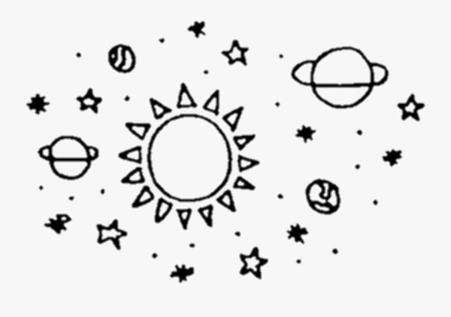 Sticker Space Black Tumblr Planets Stars Star Png Transparent - Easy Galaxy Drawing Black And White, Transparent Clipart