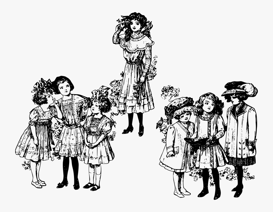 Stylish Little Girls - Group Of Young Girls Black And White Clipart, Transparent Clipart