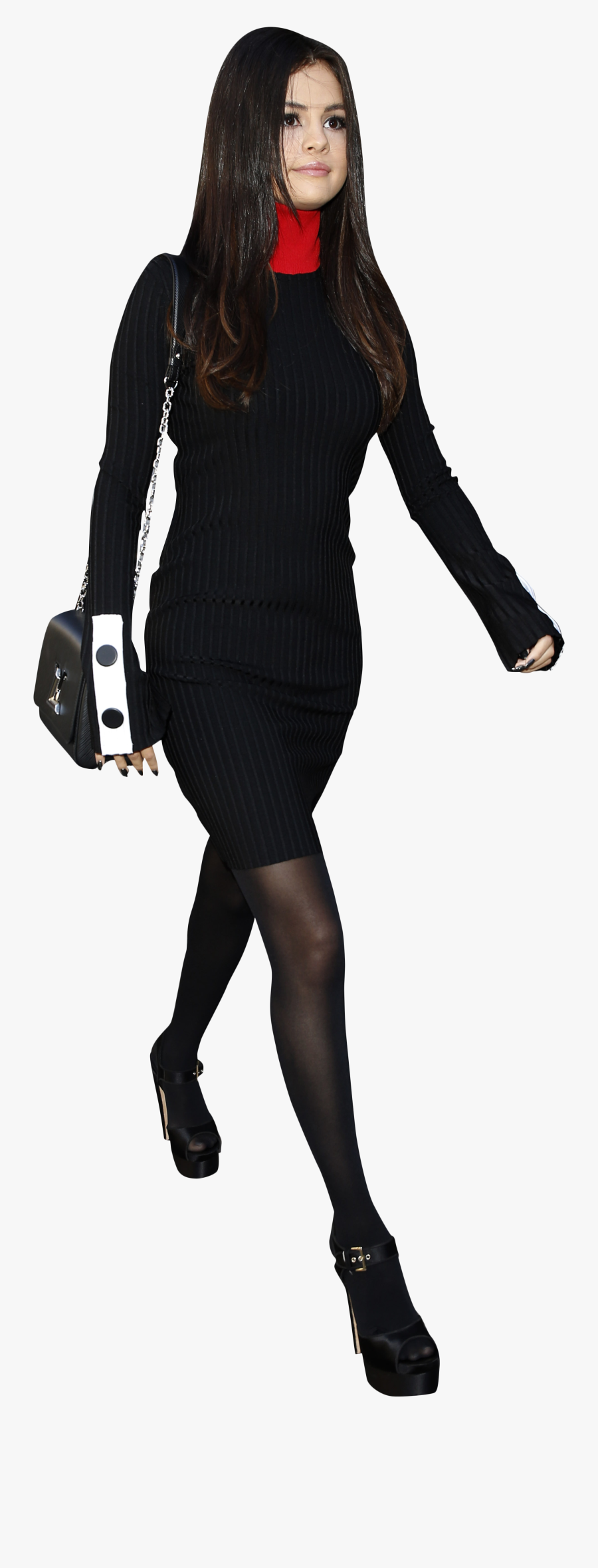Selena Gomez Walking In Black Png Image - Tights, Transparent Clipart