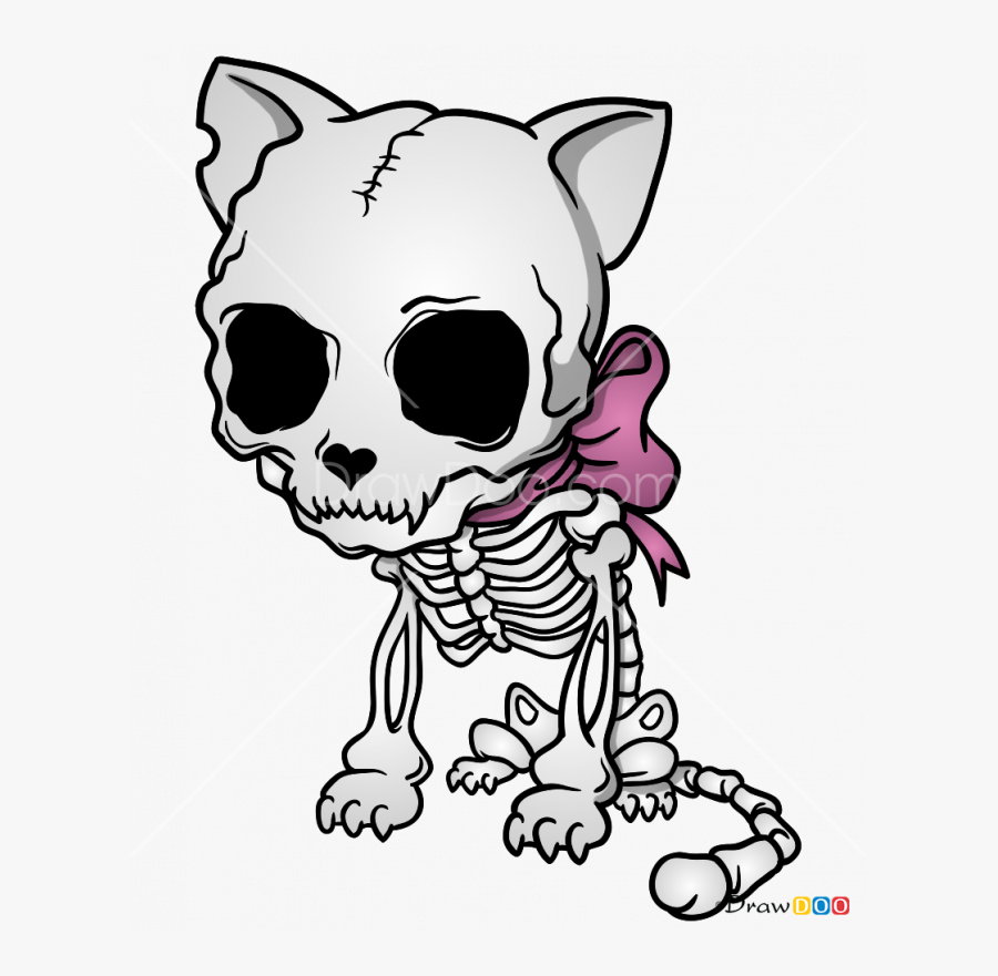 Transparent Cartoon Skull Clipart - Skeleton Cat Drawing, Transparent Clipart