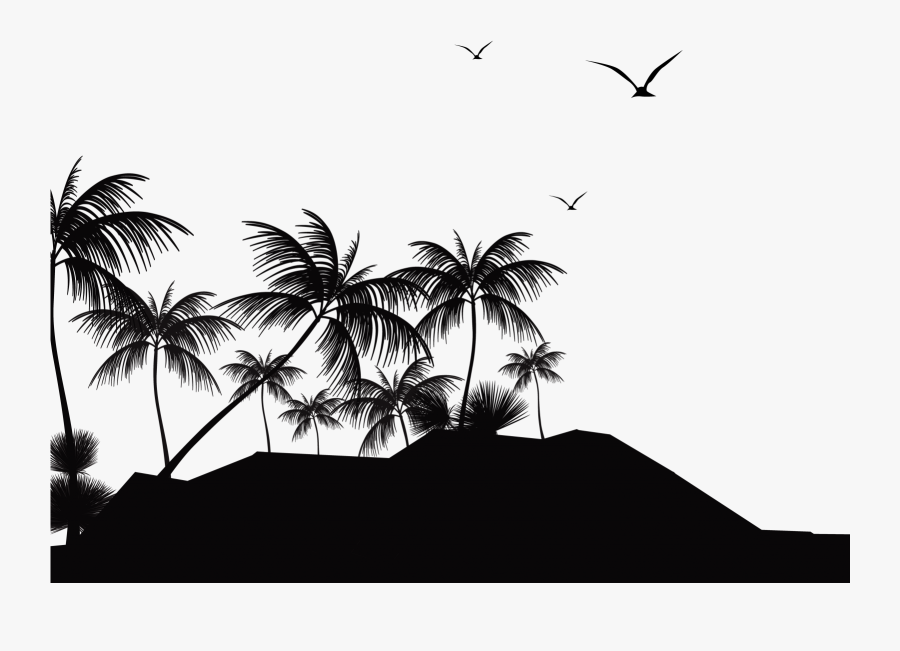 Tropical Island Silhouette Png Clipart , Png Download - Silhouette Coconut Tree Png, Transparent Clipart