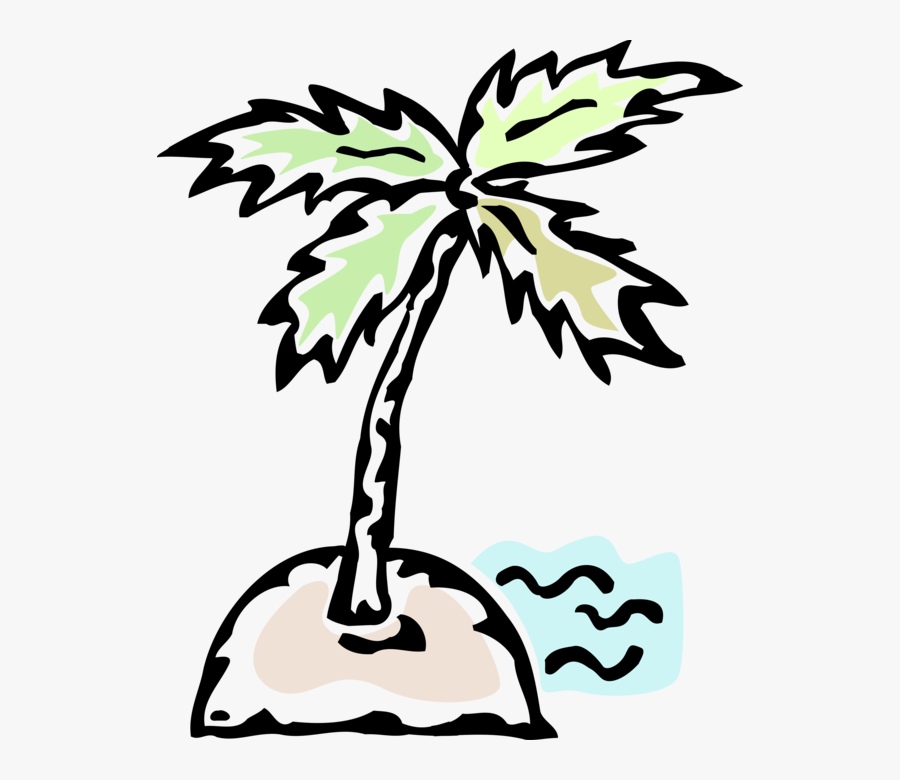 Vector Illustration Of Deserted Island With Palm Tree, Transparent Clipart