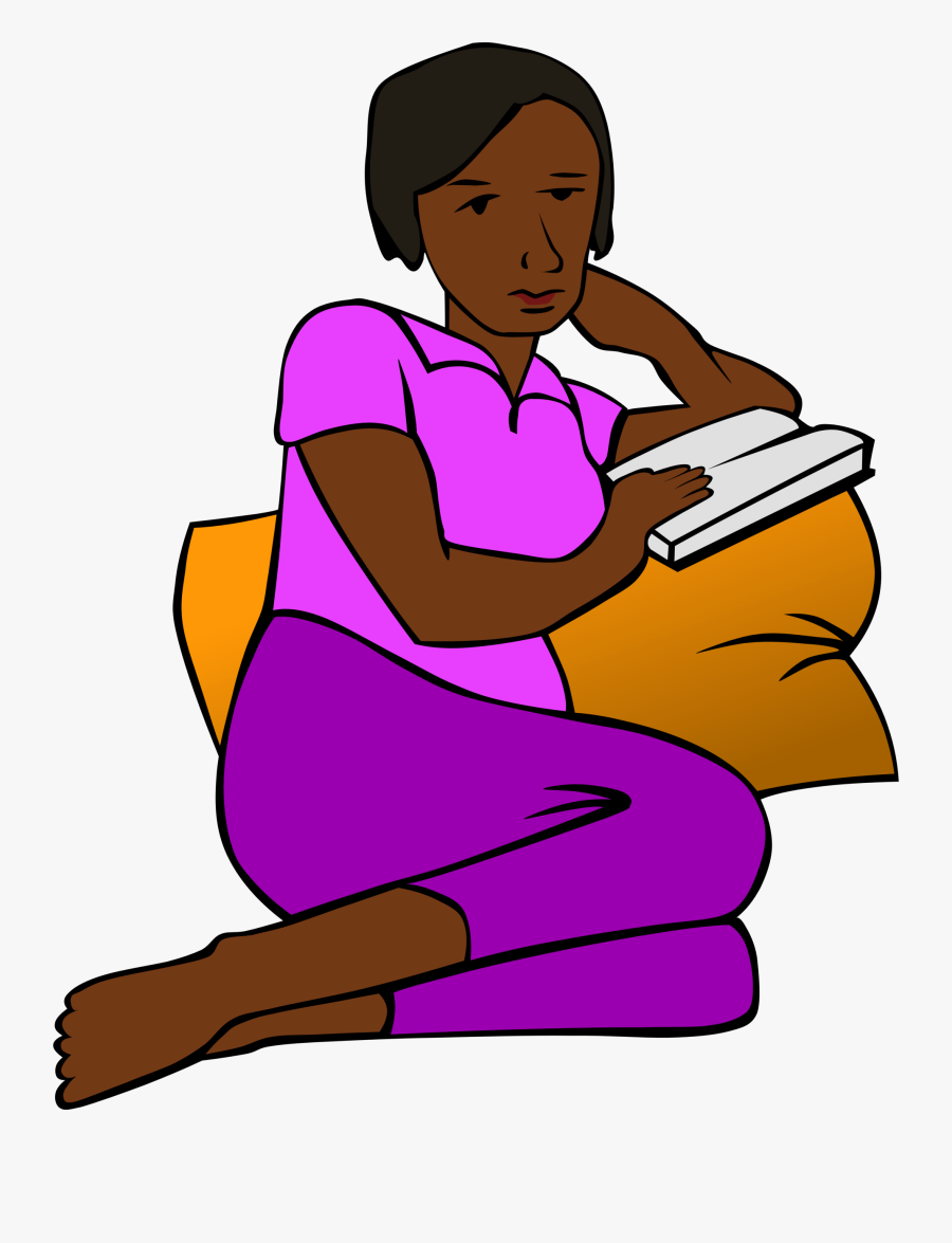 Transparent Short Person Clipart - Cartoon Of African Woman Reading Book, Transparent Clipart