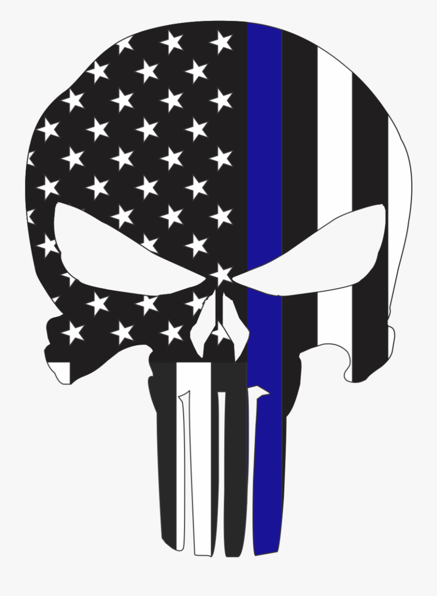 Skull/flag/thin Blue Line Vinyl Decal - Police Thin Blue Line Punisher , Fr...