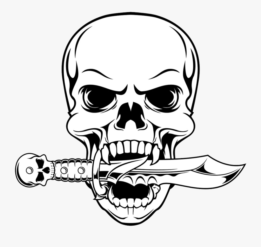 Skull Drawing Png - Black And White Skull Cartoon, Transparent Clipart