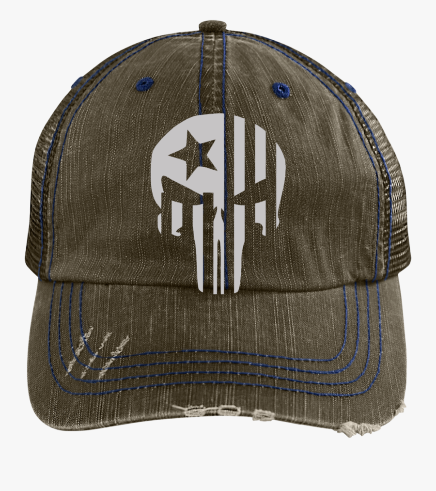 Punisher Skull Flag Distressed Cap Hat - Cap, Transparent Clipart