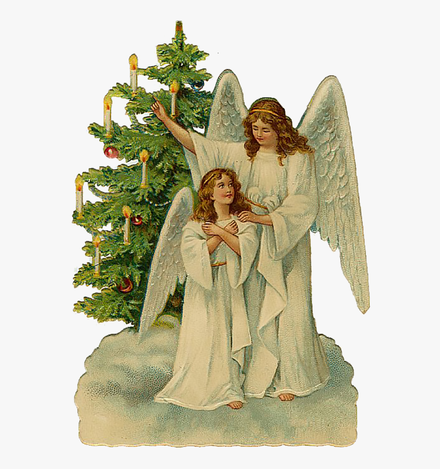 Angel Christmas Greetings Clipart - Victorian Christmas Tree With Angels, Transparent Clipart