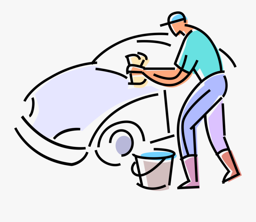 Vector Illustration Of Car Wash Attendant Washes Automobile - Car Washing Clip Art Png, Transparent Clipart