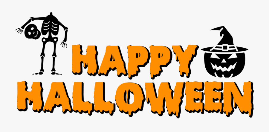 Happy Halloween Skeleton And Pumpkin With Witch Hat - Graphic Design, Transparent Clipart