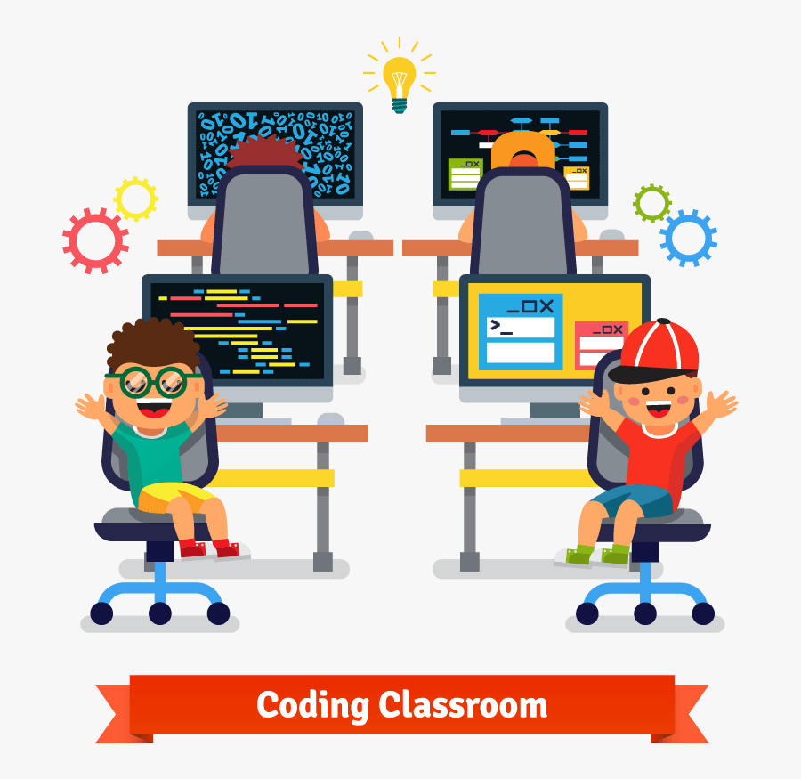 Cartoon Of Kids Exited About Coding - Coding Kids, Transparent Clipart