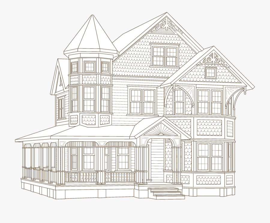 Transparent Row Of Houses Clipart - Queen Anne House Art, Transparent Clipart