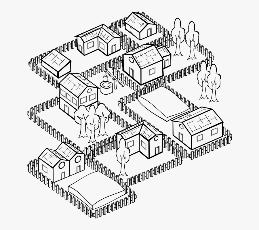 Houses, Garden, Village, Plan, Architecture, Map - City Map Black And White Clipart, Transparent Clipart