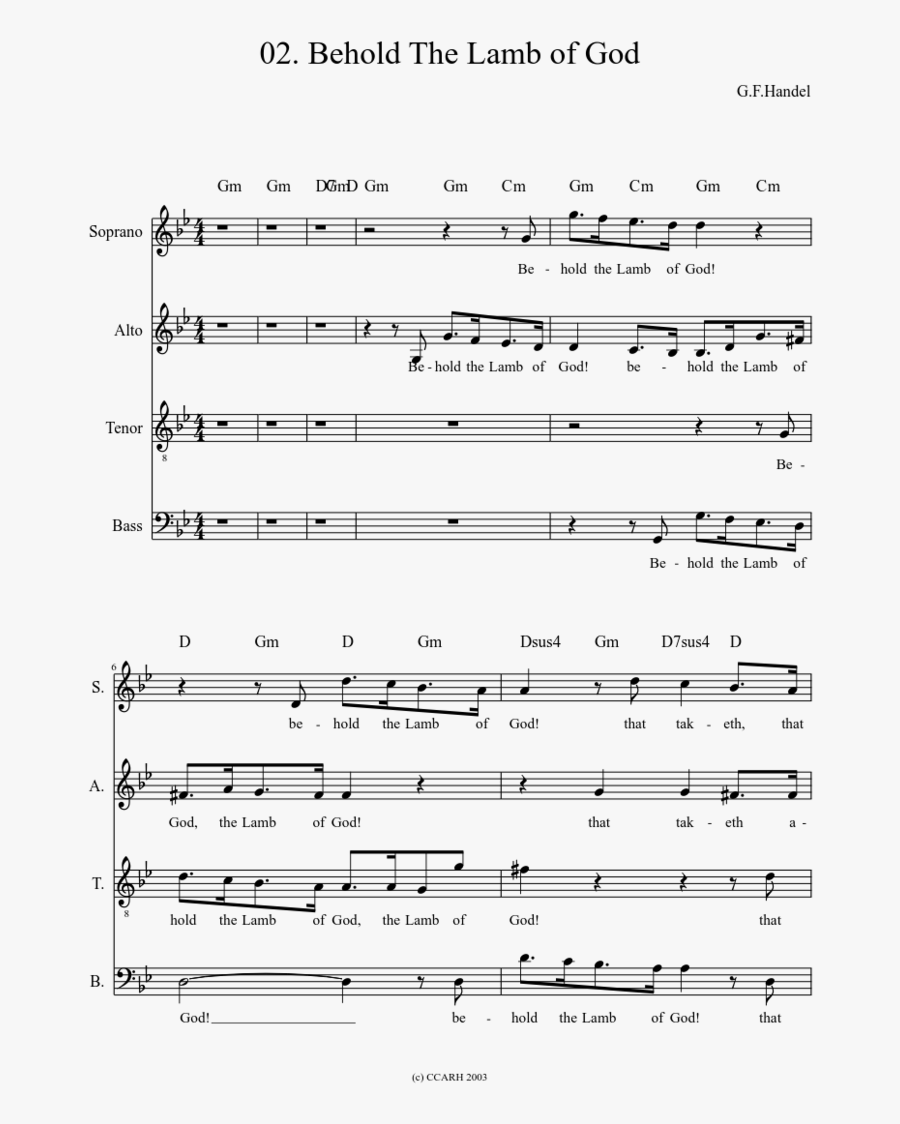 Behold The Lamb Of God - Servant Song Sheet Music, Transparent Clipart