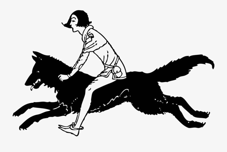 English Riding,art,livestock - Man Riding A Wolf, Transparent Clipart