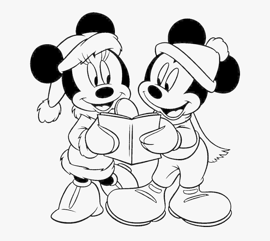 Mickey And Minnie Mouse Happy Merry Christmas Coloring - Drawing Of Mickey Mouse And Friends, Transparent Clipart