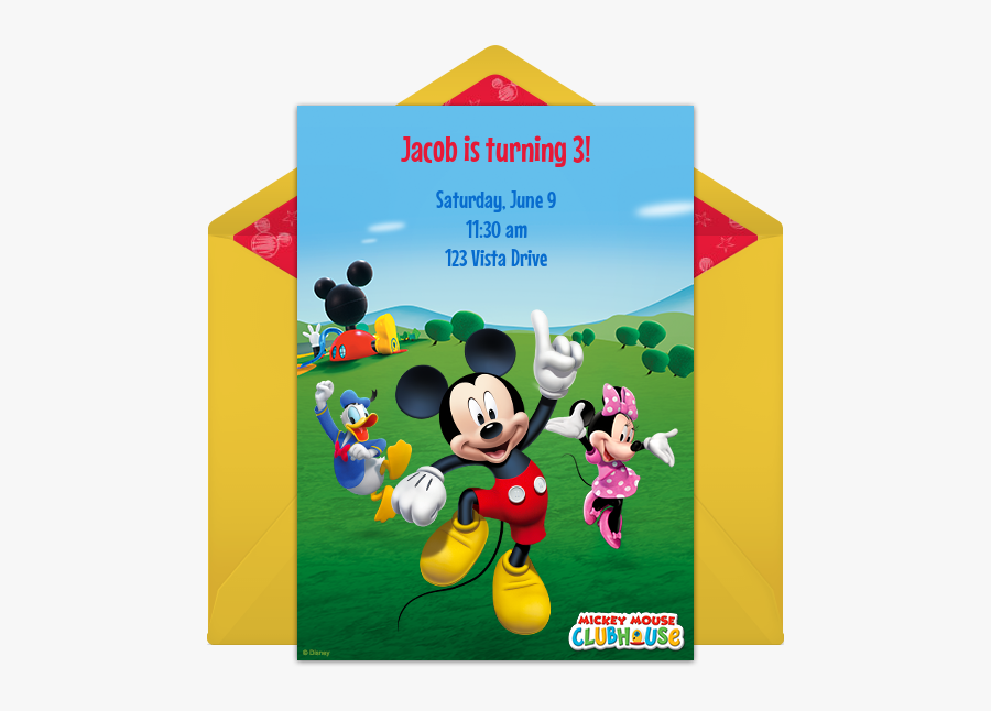 Free Mickey Mouse Clubhouse Online Invitation Punchbowl - Save The Date 2nd Birthday, Transparent Clipart