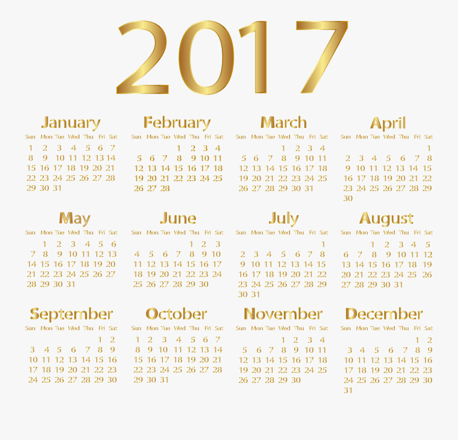 2017 Gold Calendar Png Transparent Clip Art Image, Transparent Clipart