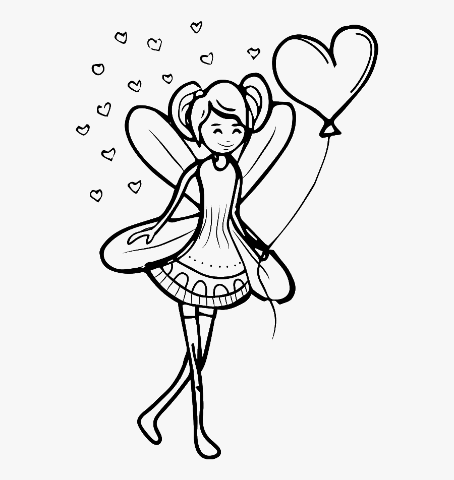 Black And White Sketch Fairy Love Vector - Fairy Black And White Clipart, Transparent Clipart