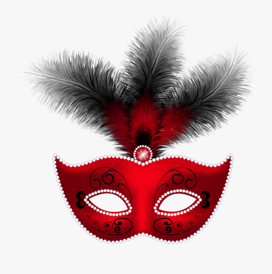 Mardi Ball Carnival Masquerade Gras Mask Feather Clipart - Red Carnival Mask Png, Transparent Clipart