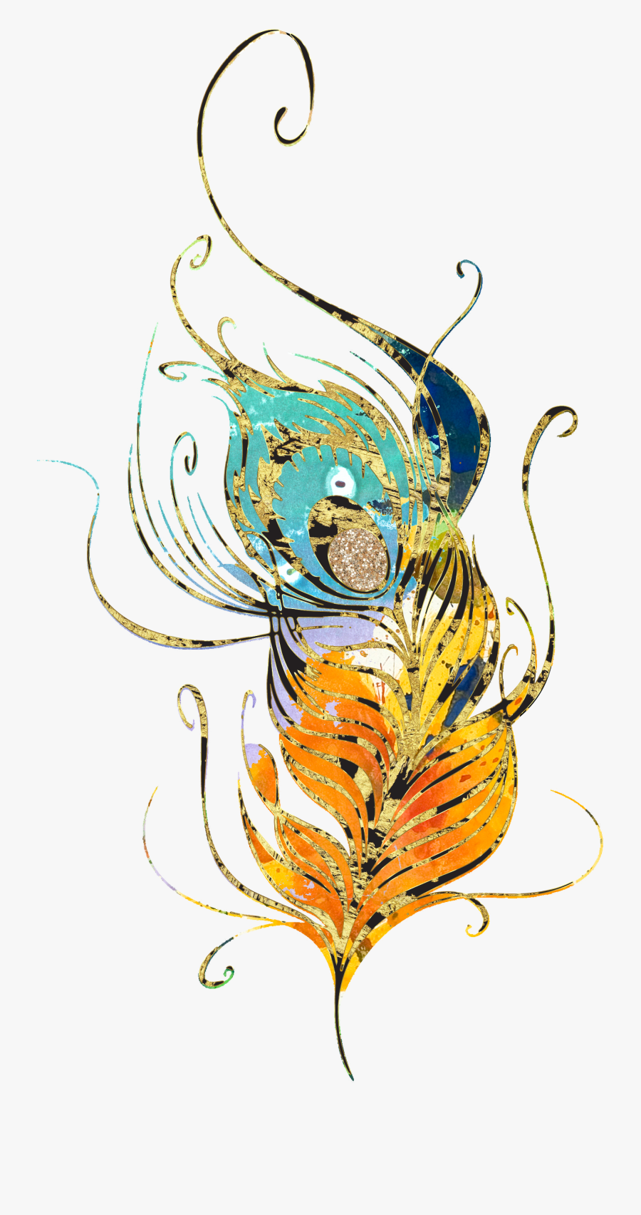 Free Pastel Peacock Feathers With Glitter Background, Transparent Clipart