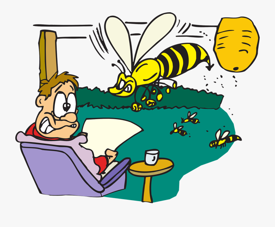 Man Scared Bees Flying Garden Human Person Adult - Bees Angry, Transparent Clipart