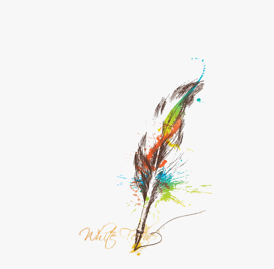 Irregular Color Feathers Paper Ink Feather Quill Clipart - Feathers Design, Transparent Clipart