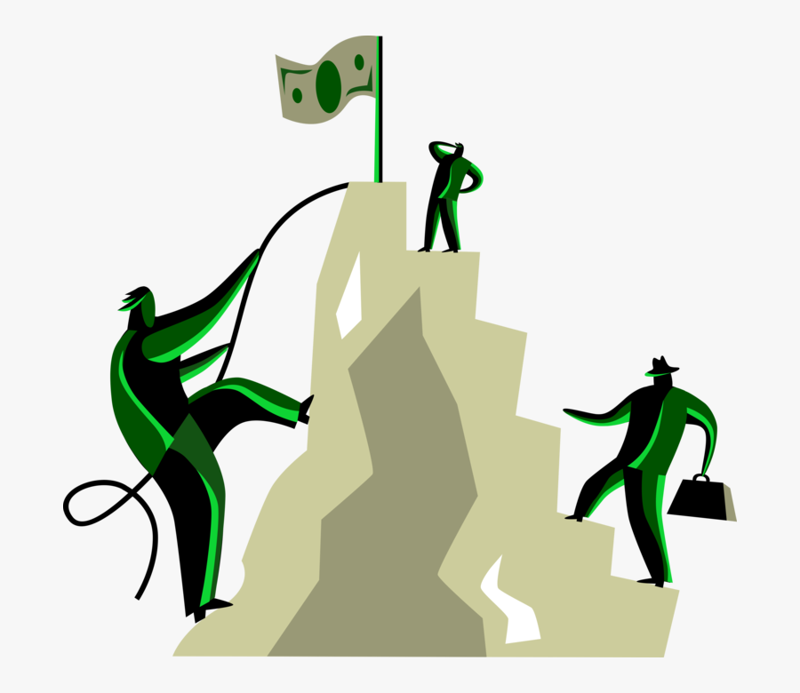 Vector Illustration Of Business Associates Climb Mountain - Climbing Mountain Clip Art, Transparent Clipart