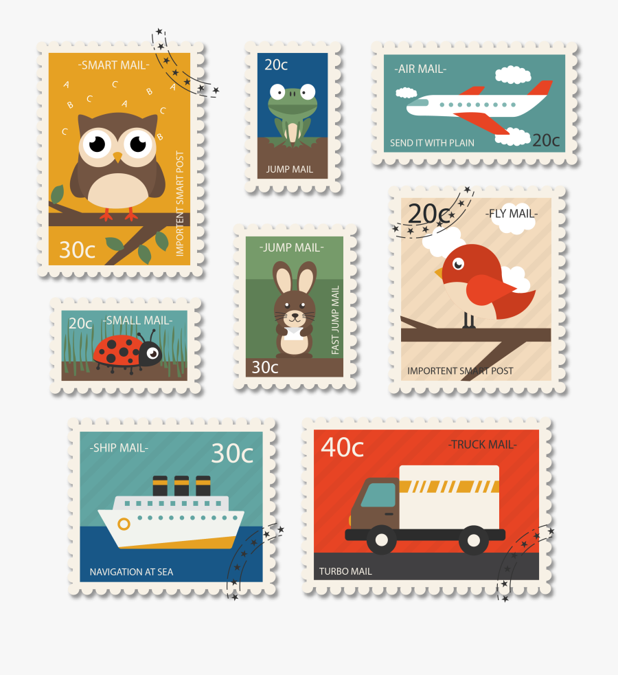 Paper Mail Travel With Animals Transprent Png - Clipart Postage Stamps Transparent Png, Transparent Clipart