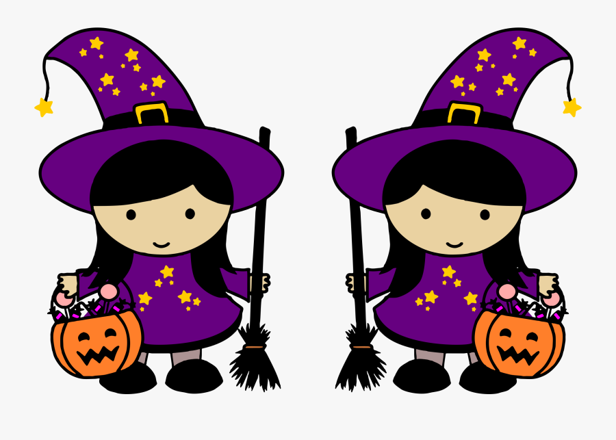 Transparent Twins Clipart - Cute Witch Halloween Clipart, Transparent Clipart