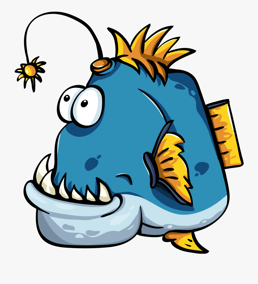 Sea Animals, Cartoon, Funny, Angler Fish, Fishes - Peces Animados, Transparent Clipart
