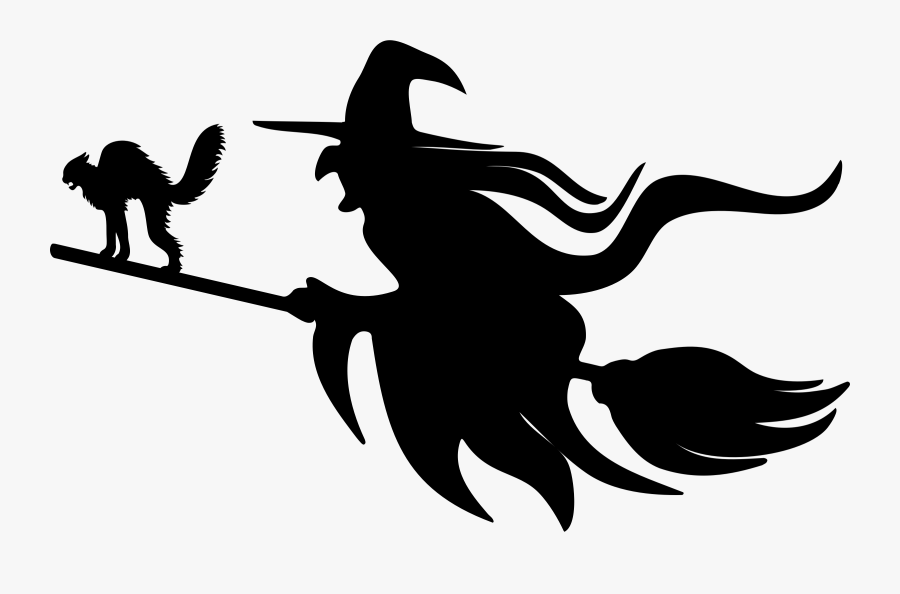 And On Broomstick Silhouette - Witch On A Broomstick Clipart, Transparent Clipart