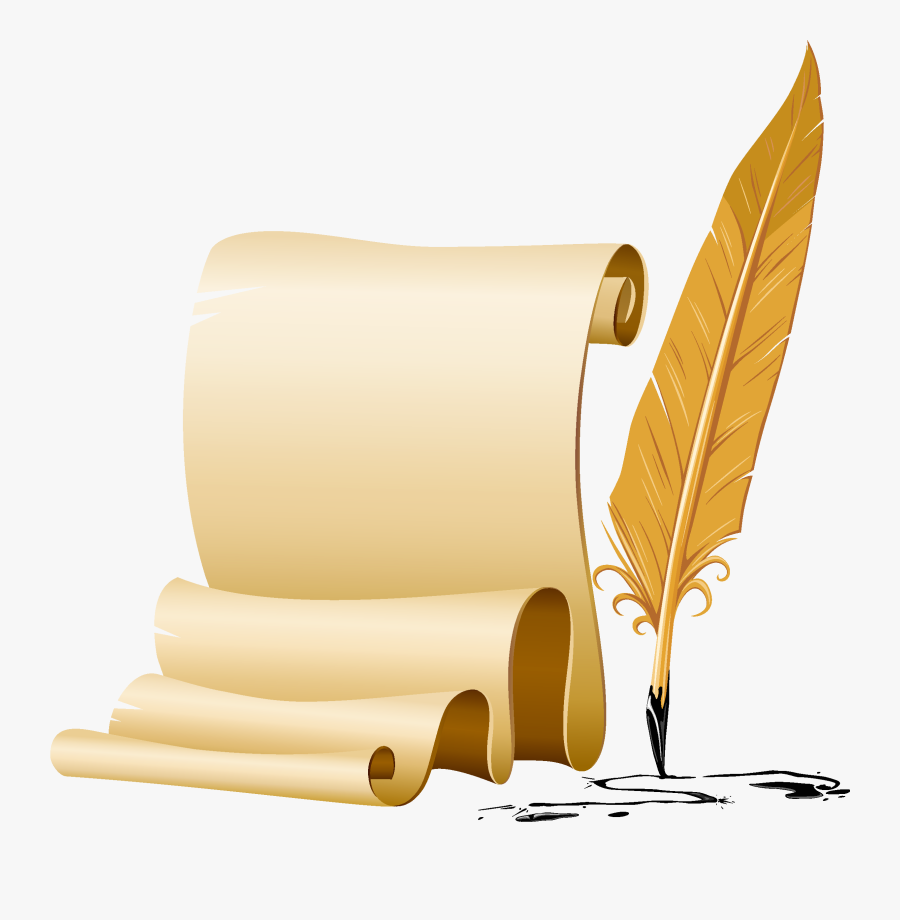 Scrolled And Quill Pen Png Image - Feather Pen And Paper Png, Transparent Clipart