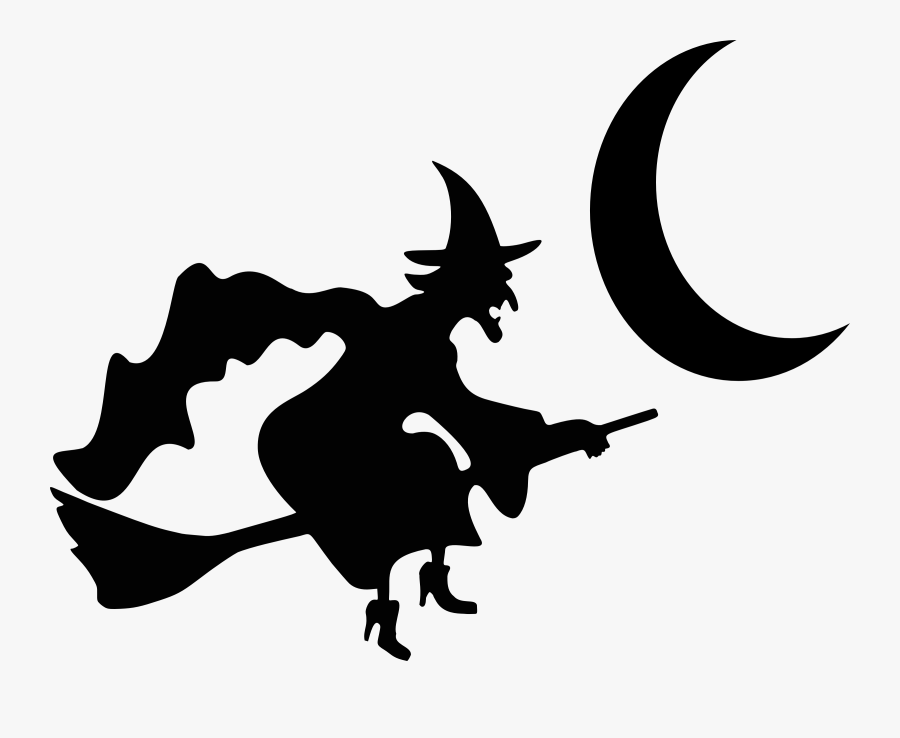 Witch Flying By Crescent Moon Silhouette - Siluetas Brujas De Halloween, Transparent Clipart