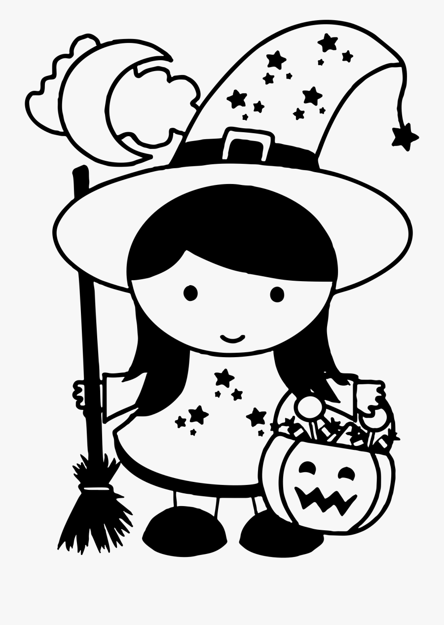 Cute Halloween Witch Graphic Black And White Library - Cute Halloween Clipart Black And White, Transparent Clipart